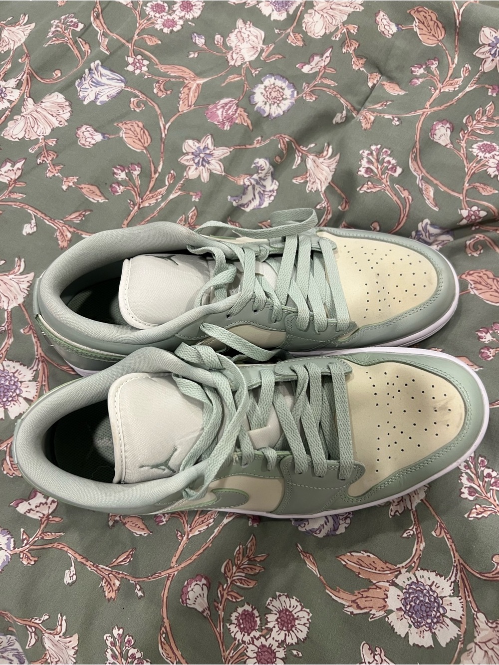 Jordan Women's Low-Top Sneakers in Sage Green and Cream